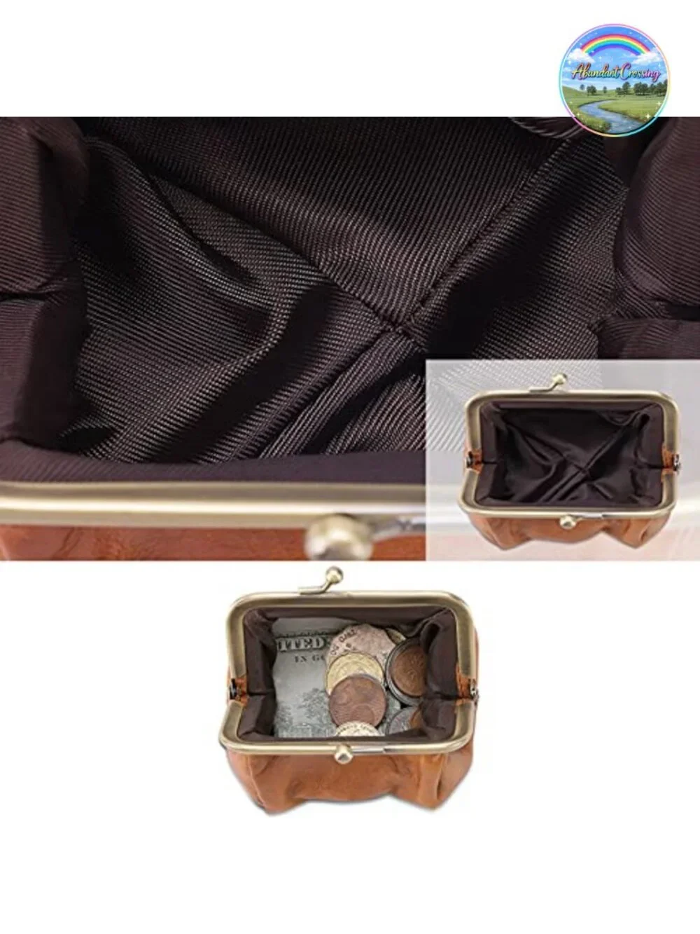 Genuine Leather Kiss Lock Clutch Bag Coin Purse Retro Wristlet